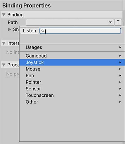 Joystick binding interface