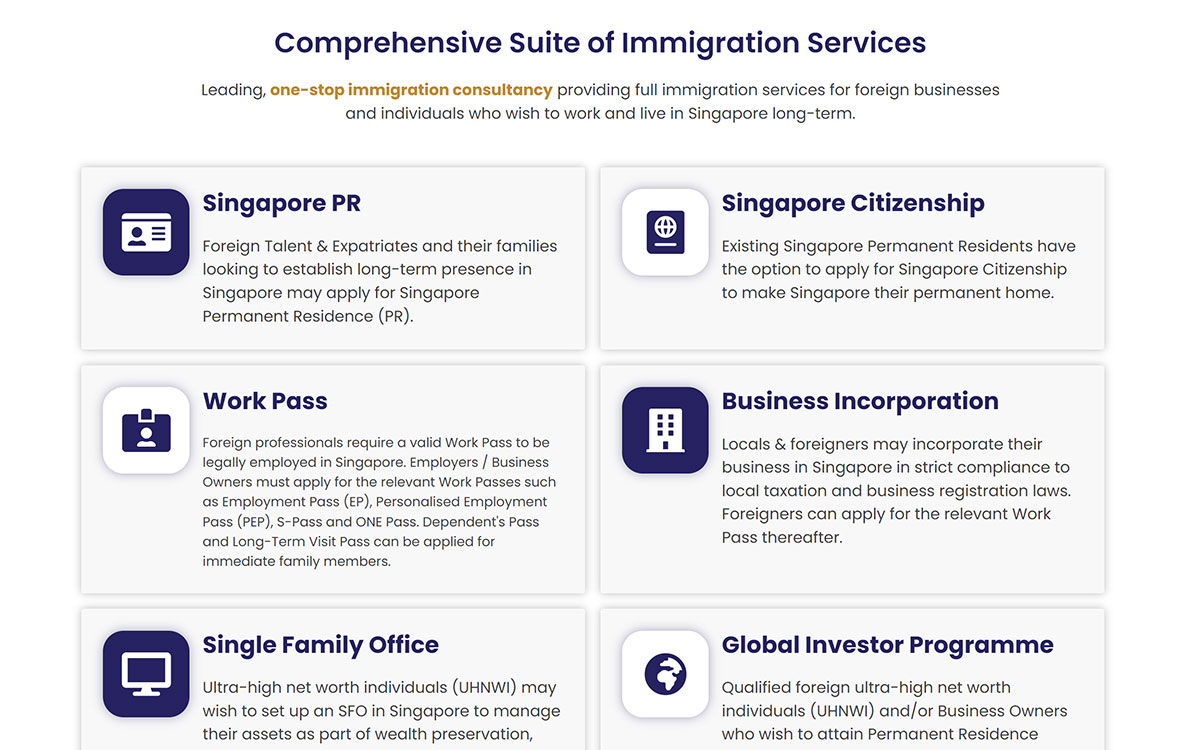 Suite of Services — Immigration@SG